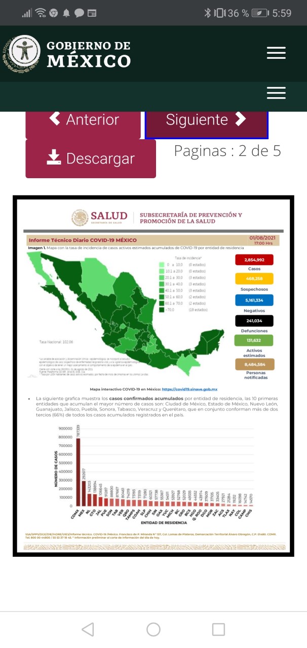 Parte de Guerra lunes 2 de agosto: México inicia el mes con 241 mil 34 fallecidos por Covid19