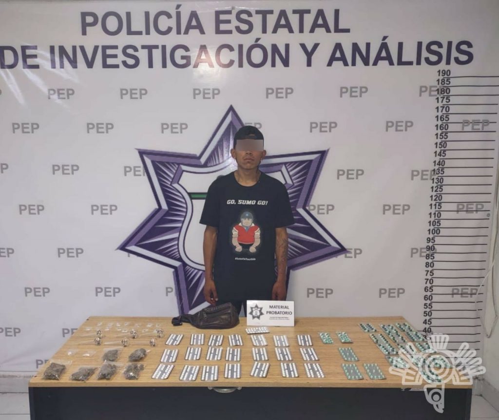 Detiene Policía Estatal a hombre con más de 200 pastillas psicotrópicas en Coronango