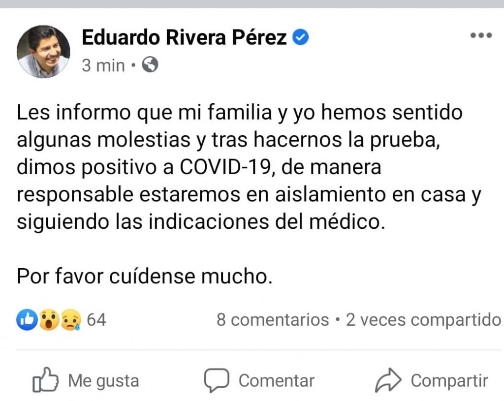 Fotonota: Eduardo Rivera confirma que dio positivo a Covid-19