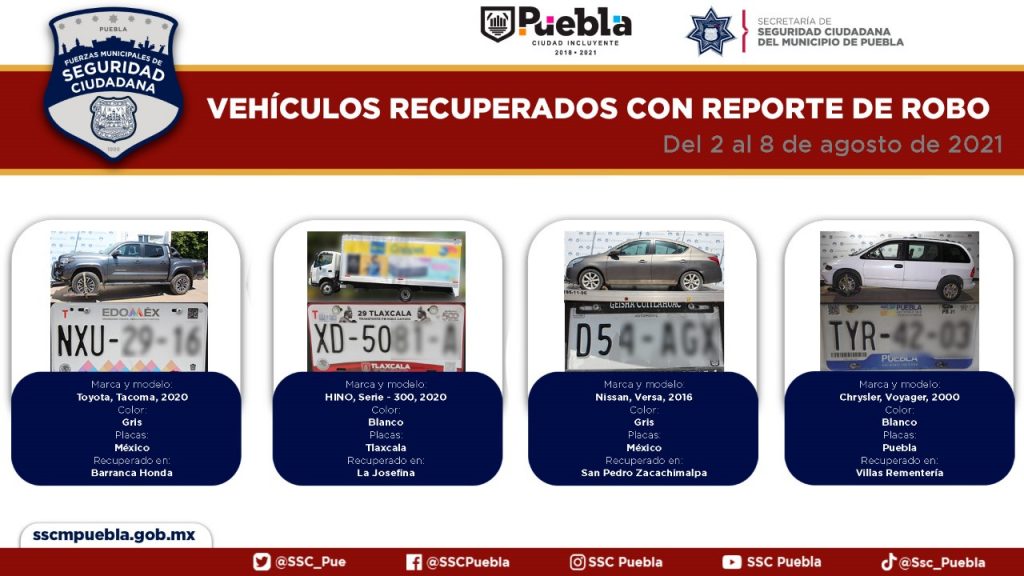 Recuperan vehículos robados o usados en delitos