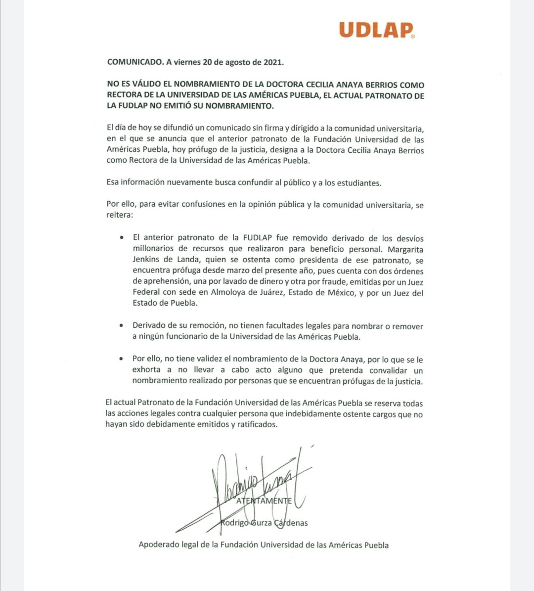 Sigue el pleito: Nuevo patronato de la UDLAP invalidó el nombramiento de Cecilia Anaya como rectora interina