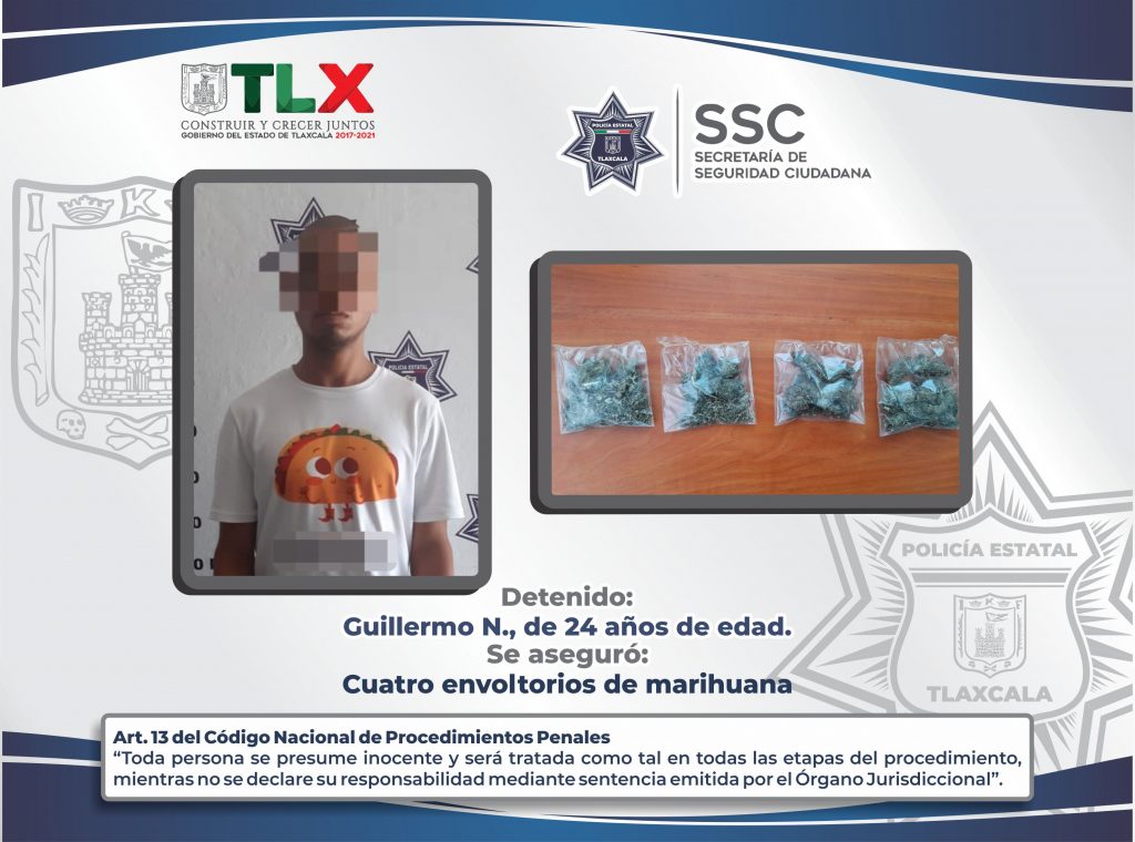 La SSC detiene a una persona por la posesión ilegal de enervantes en Xalostoc