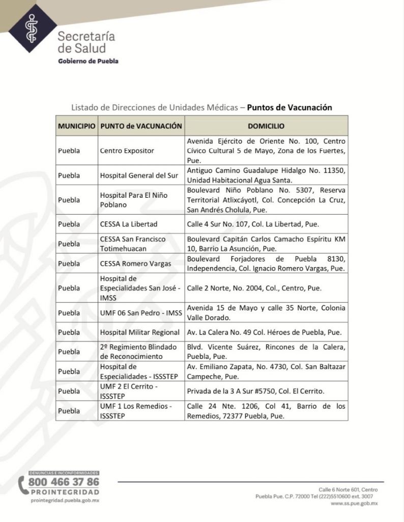 Aplicará sector salud segundas dosis de AstraZeneca y SinoVac en Puebla Capital