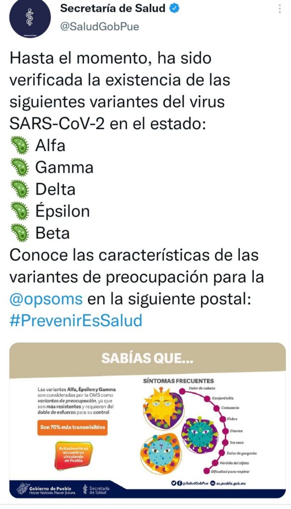 Fotonota: Éramos muchos y parió la abuela…ya son 5 cepas covid en Puebla