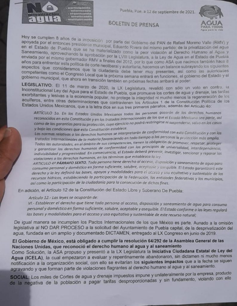 Exige Asamblea Social del Agua que la siguiente legislatura revoque la privatización