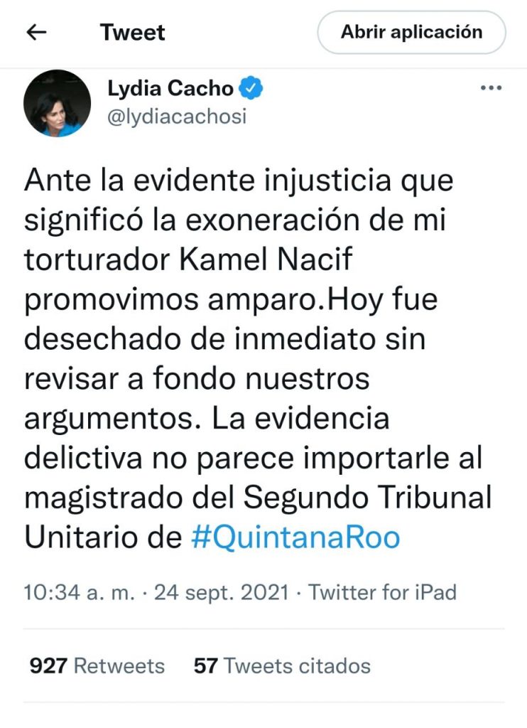 Lydia Cacho promueve amparo ante exoneración de Kamel Nacif y vuelve a arremeter contta el aparato de justicia