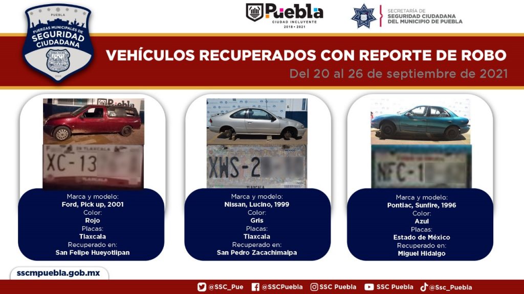Recuperó Policía Municipal de Puebla más de una docena de vehículos con reporte de robo  