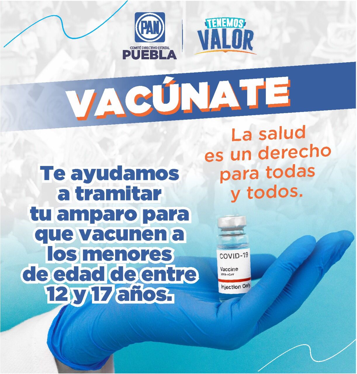 PAN Puebla apoyará a poblanos a tramitar su amparo para que vacunen a menores de 12 años a 18 años contra covid-19