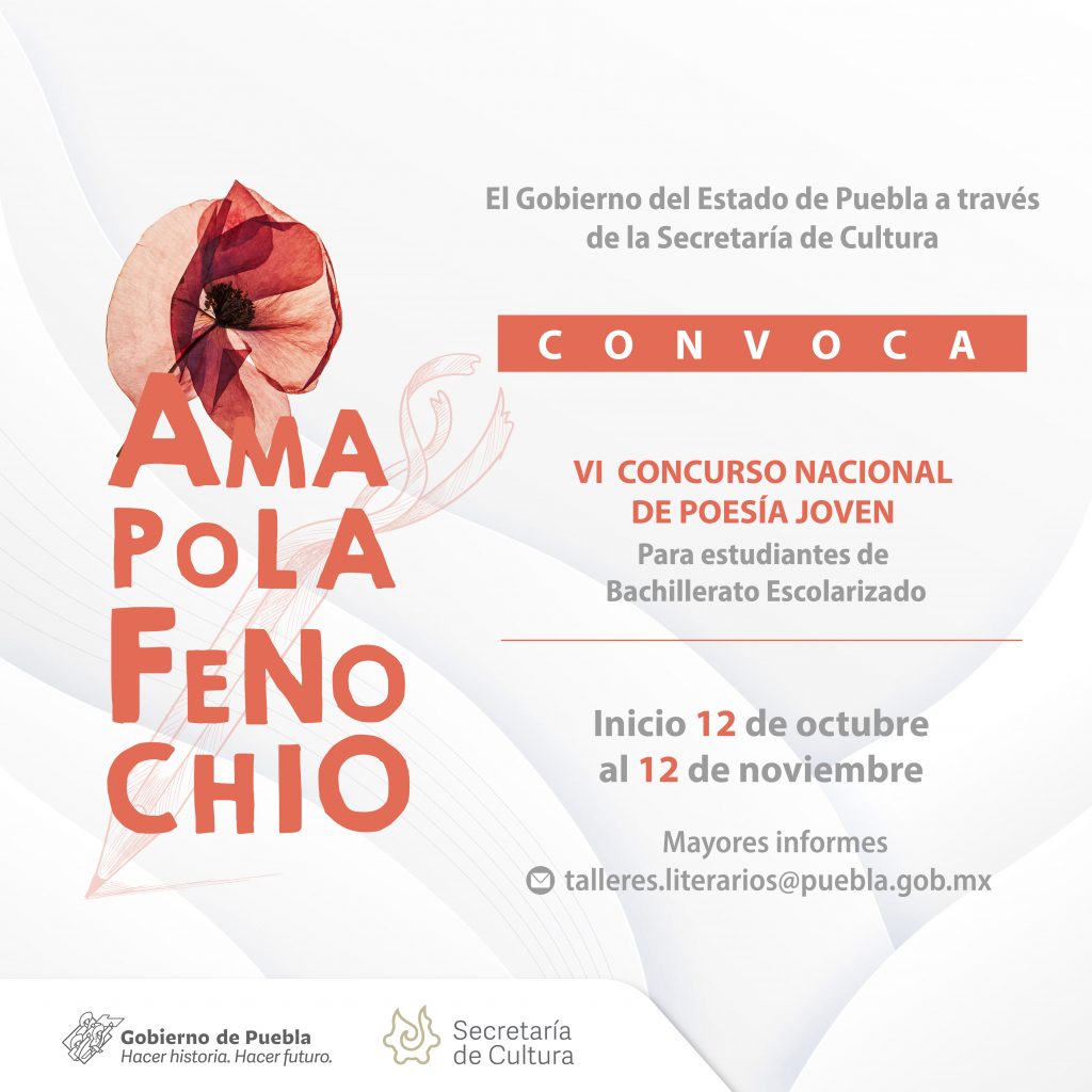 Convoca Cultura al VI Concurso Nacional de Poesía Joven “Amapola Fenochio”
