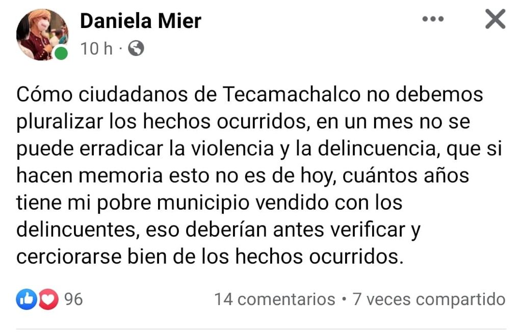 Daniela Mier Bañuelos defiende a su hermano, el edil de Tecamachalco