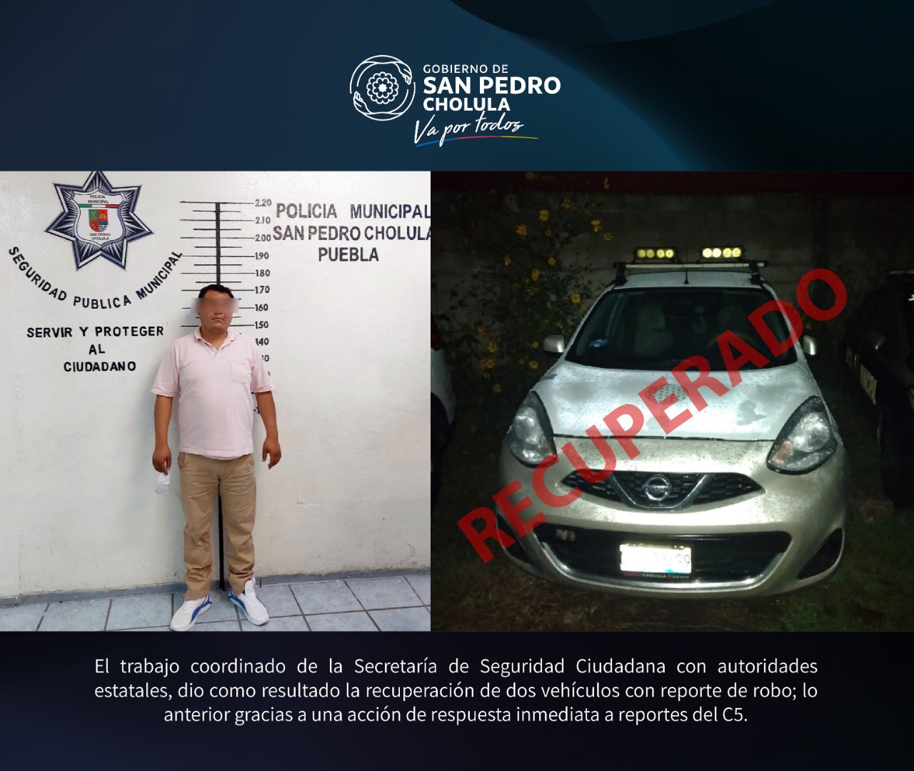 Recupera 2 vehículos robados policía de San Pedro Cholula