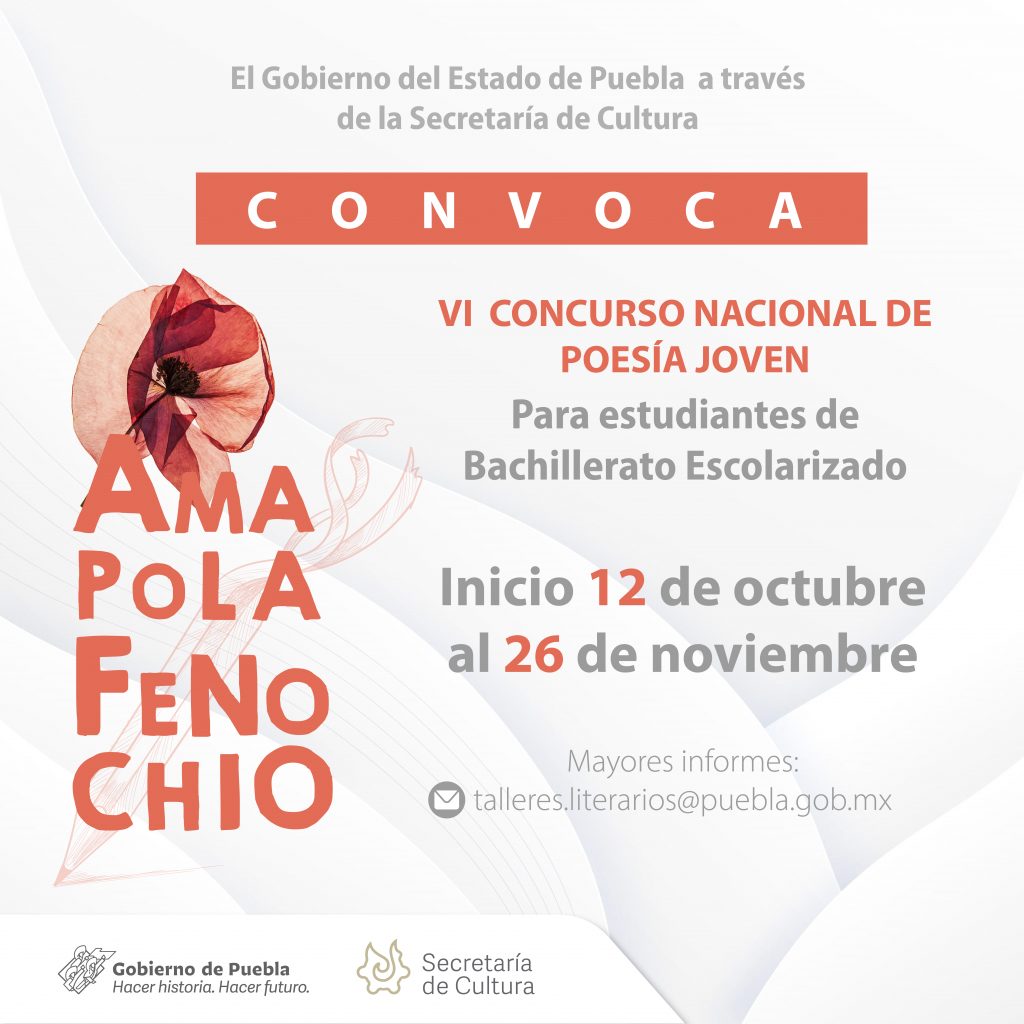 Extiende Cultura convocatoria del VI Concurso Nacional de Poesía Joven “Amapola Fenochio”