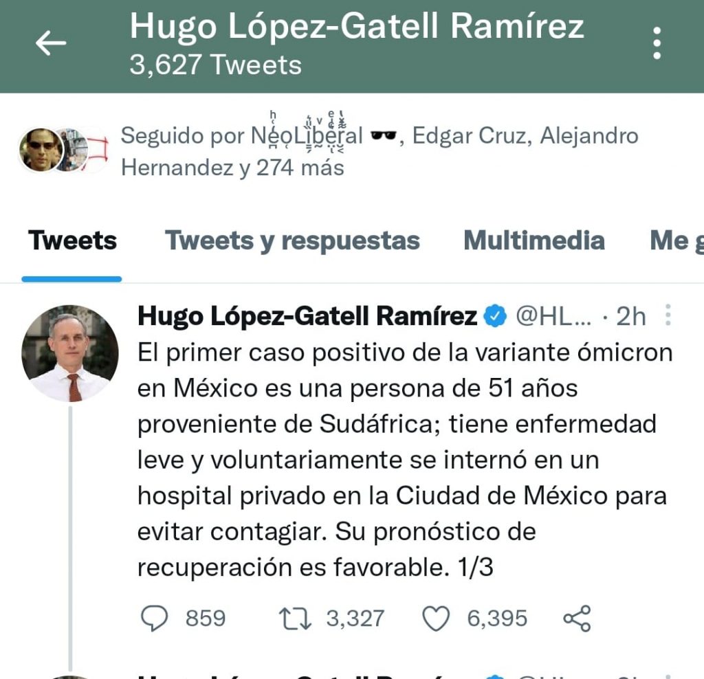 López-Gatell informa que primer caso de variente ómicron tiene un pronóstico de recuperación favorable