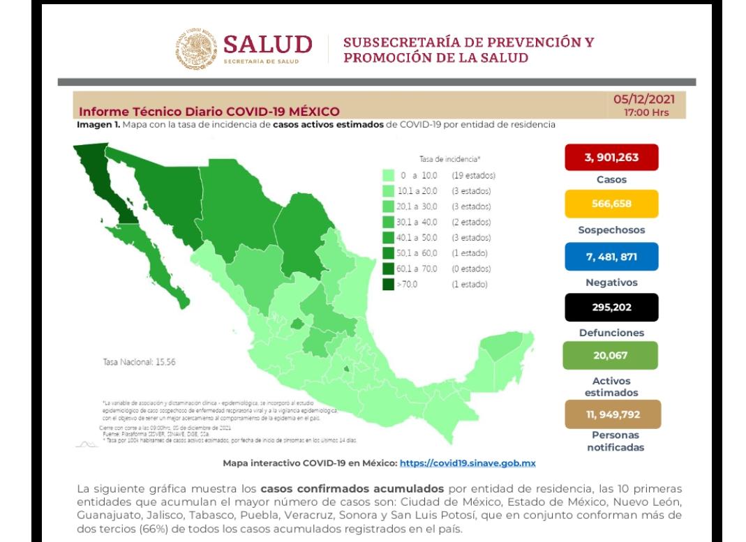 Parte de Guerra nacional lunes 6: México llega a 295 mil 202 muertes por covid-19
