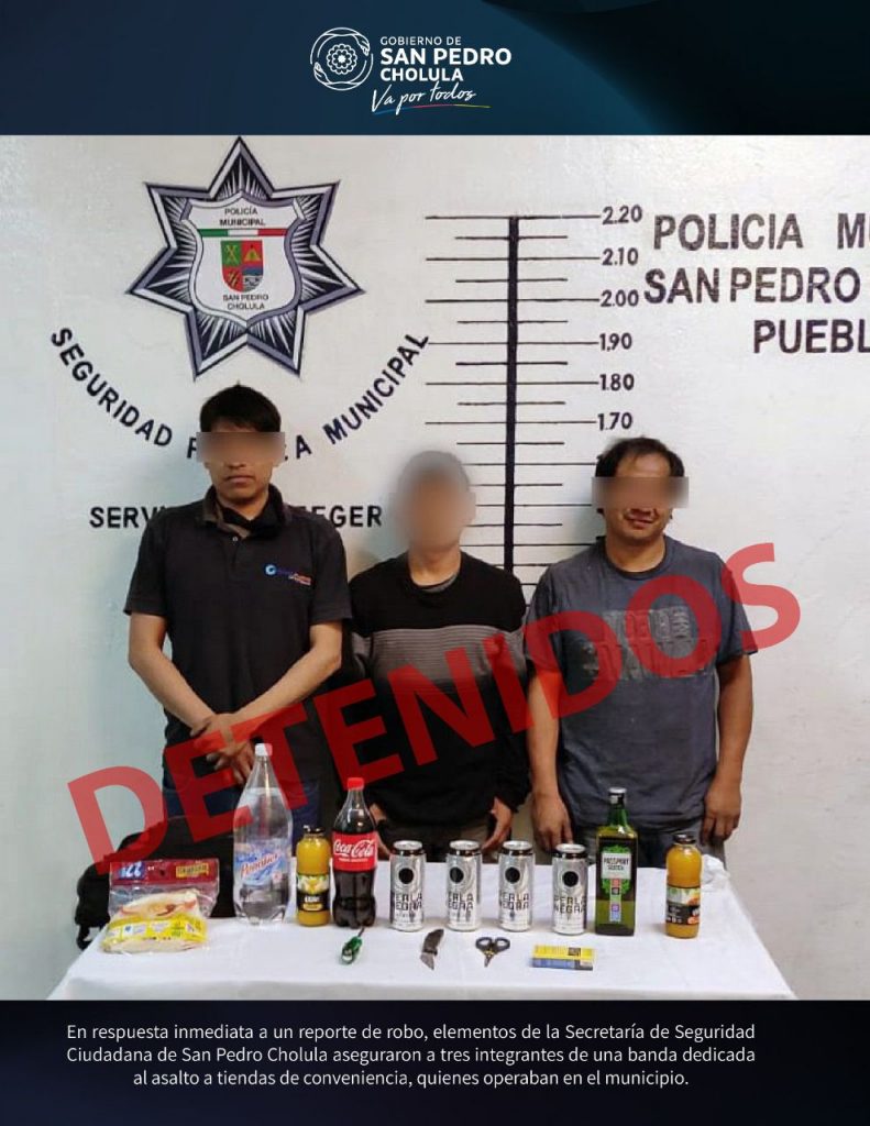 Policía de San Pedro Cholula atrapa banda de roba oxxos