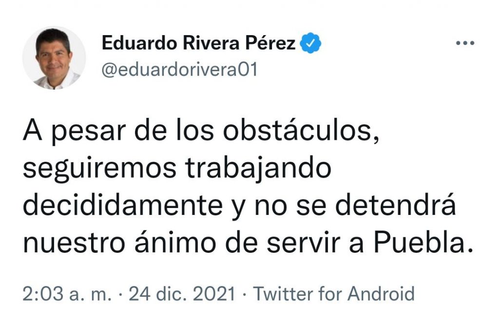 Eduardo Rivera calificó al Congreso local como “obstáculo”, luego de que diputados rechazaran su petición de cobrar el DAP