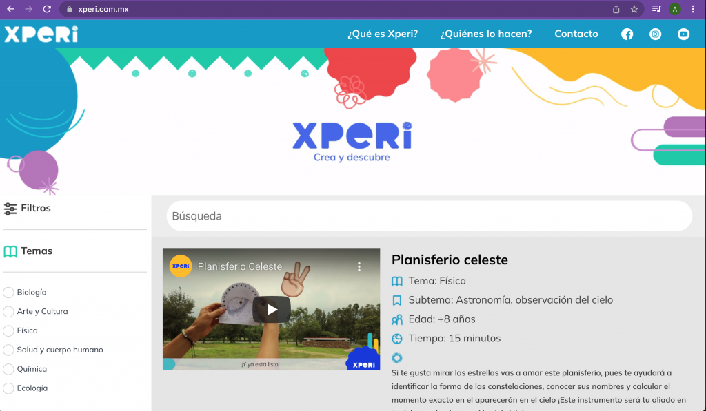 Xperi, plataforma para talleres de ciencia y arte desde casa