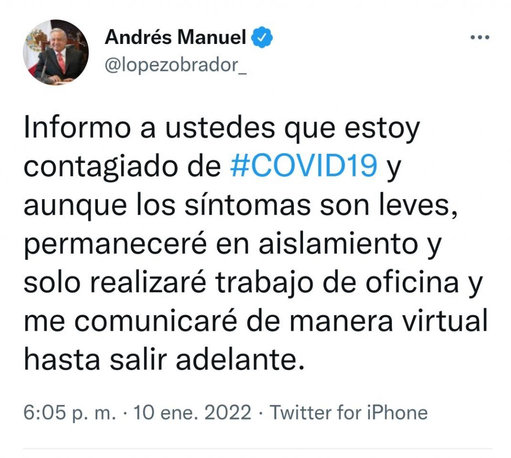 AMLO por segunda ocasión da positivo a covid-19