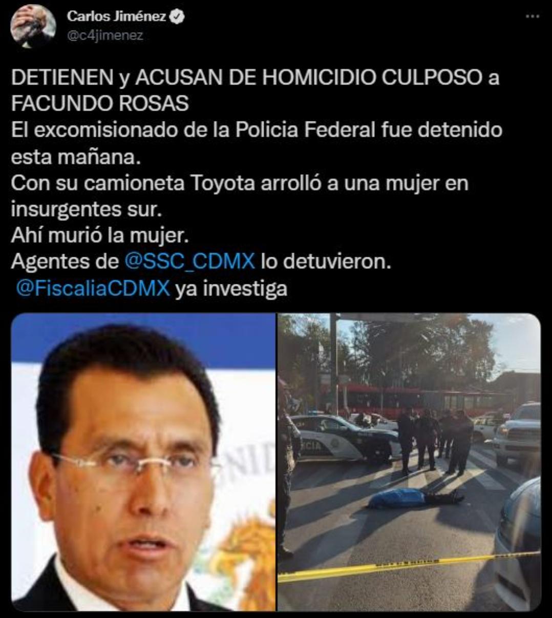 Acusan al ex secretario estatal de Seguridad Pública, Facundo Rosas, de atropellar y matar a mujer de la tercera edad