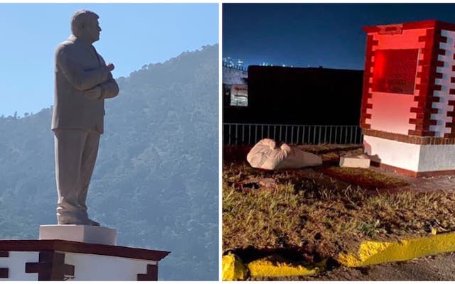 Derriban estatua de AMLO en Atlacomulco; no tenía una semana
