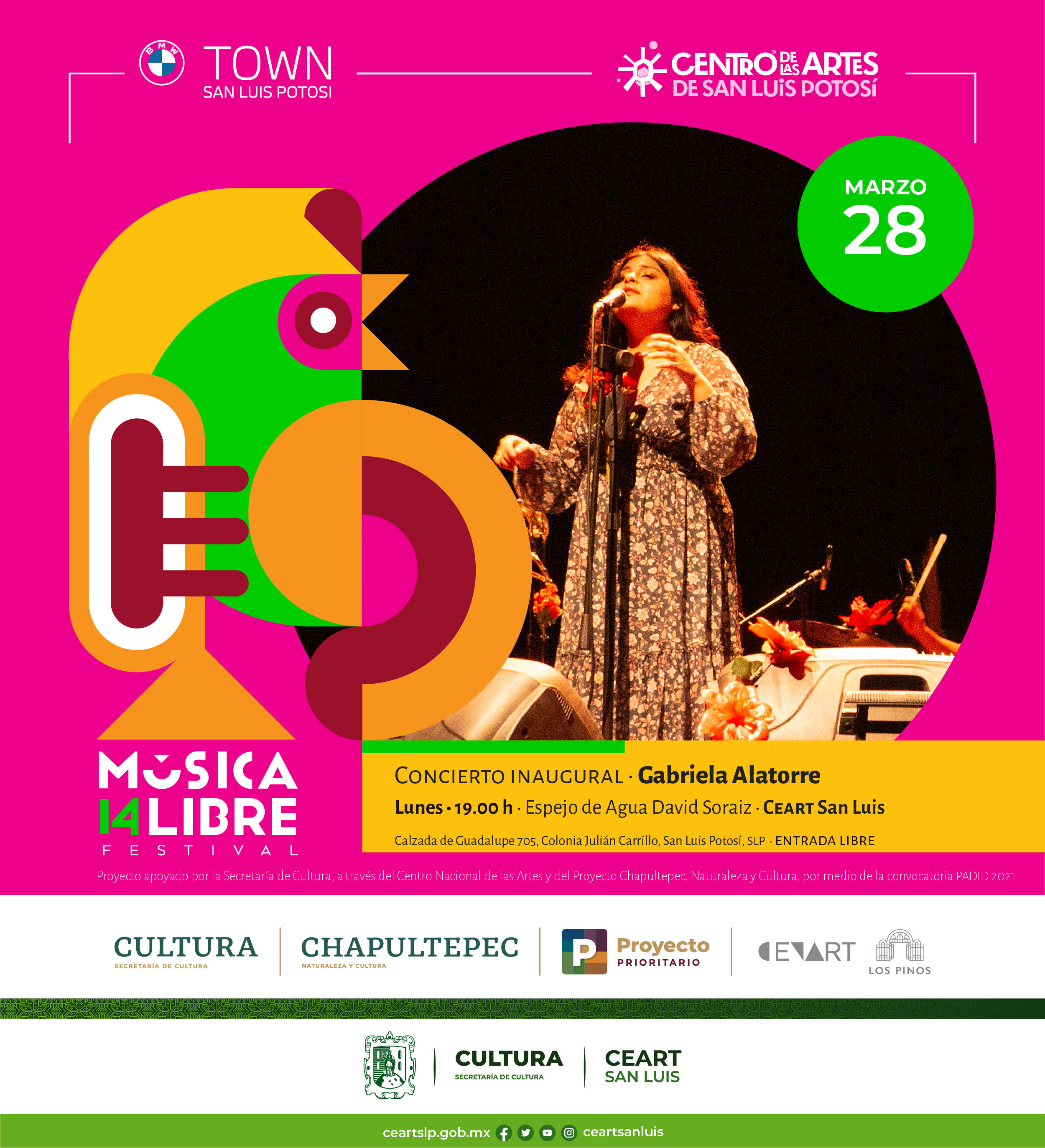 Gabriela Alatorre inaugurará el Festival Música Libre del Ceart San Luis