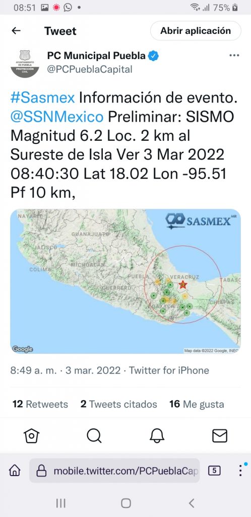 Video desde Puebla: Protección Civil municipal confirma temblor de 6.2 grados con epicentro en Veracruz