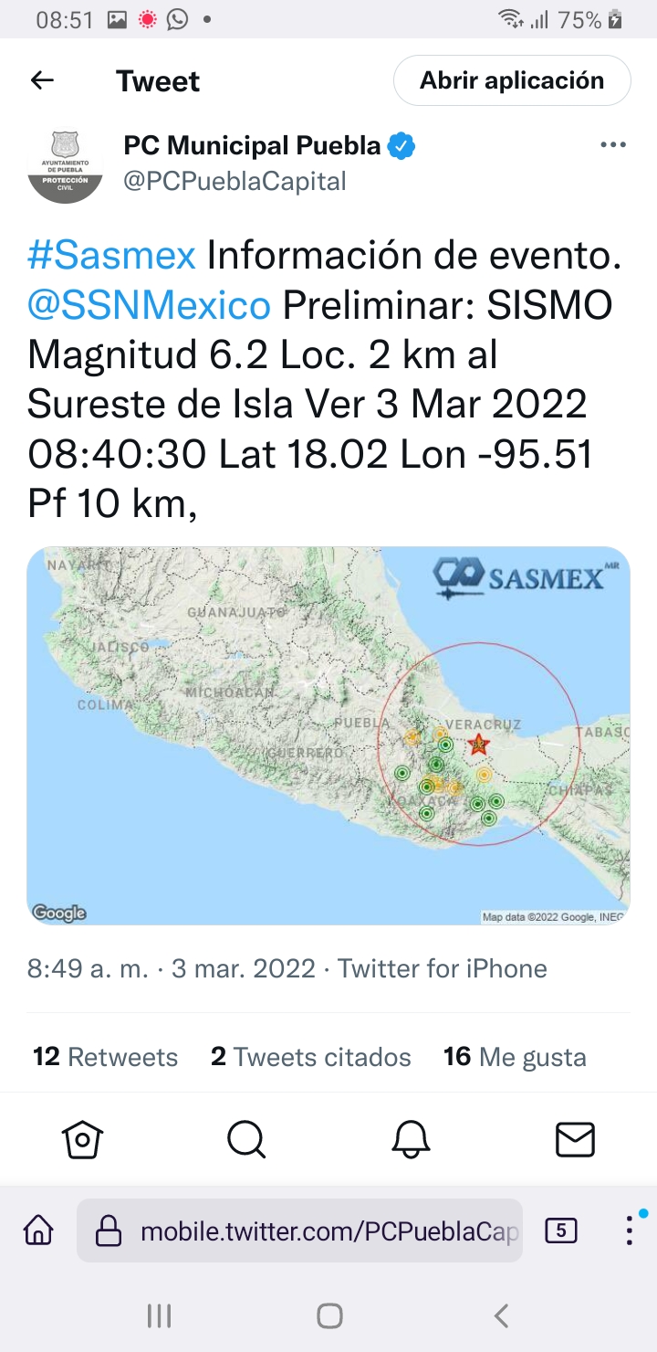 Video desde Puebla: Protección Civil municipal confirma temblor de 6.2 grados con epicentro en Veracruz