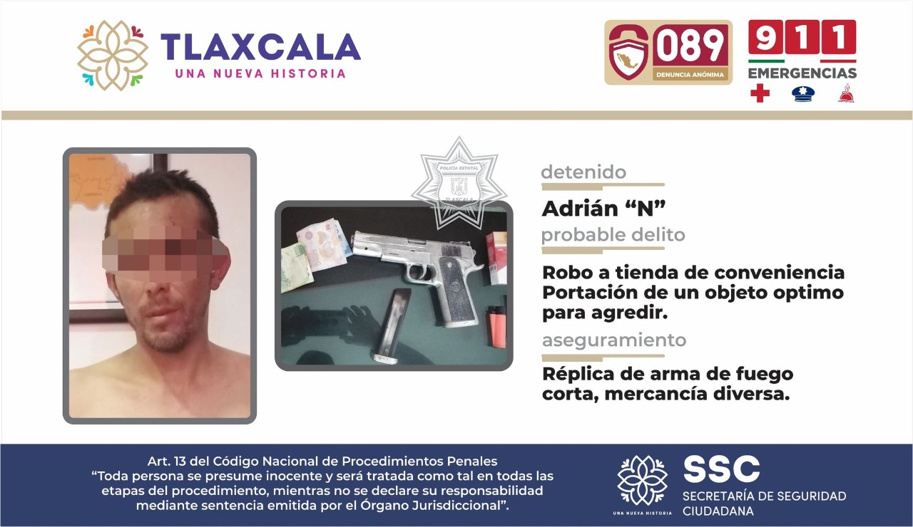 Lo detienen por robo a un Oxxo en Tetla, Tlaxcala