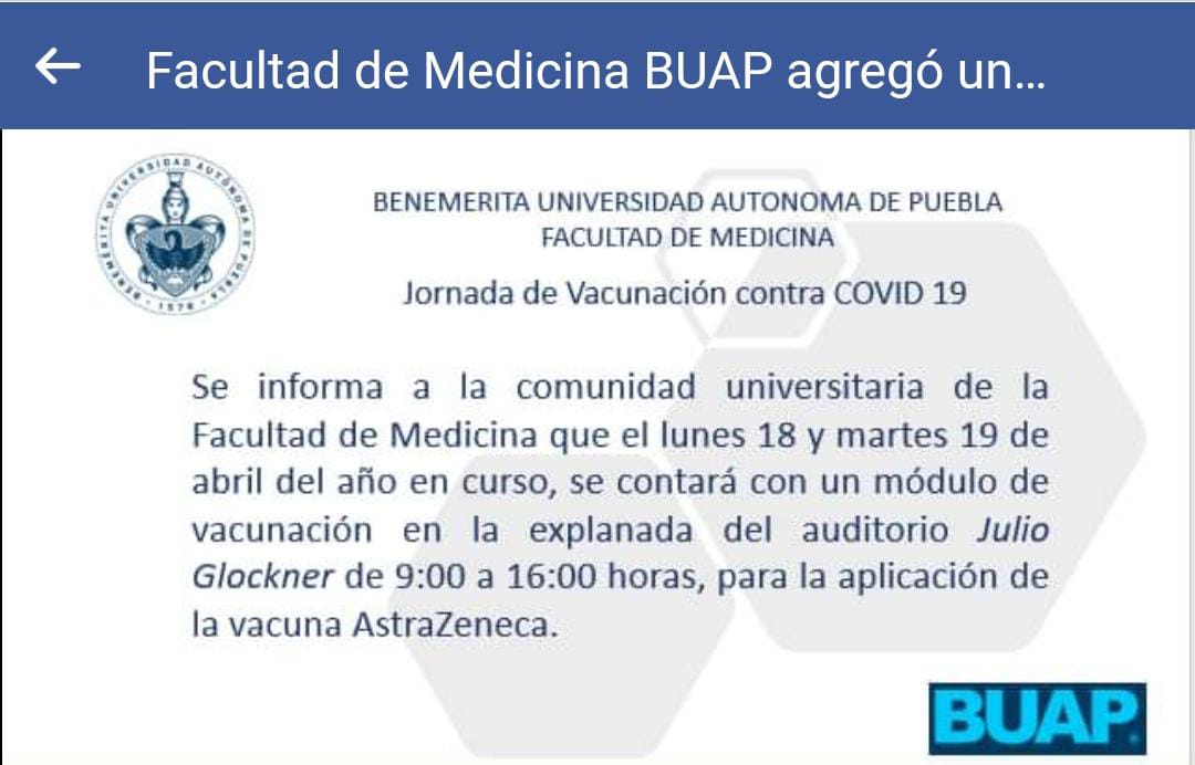 Módulo de vacunación covid en la Facultad de Medicina BUAP