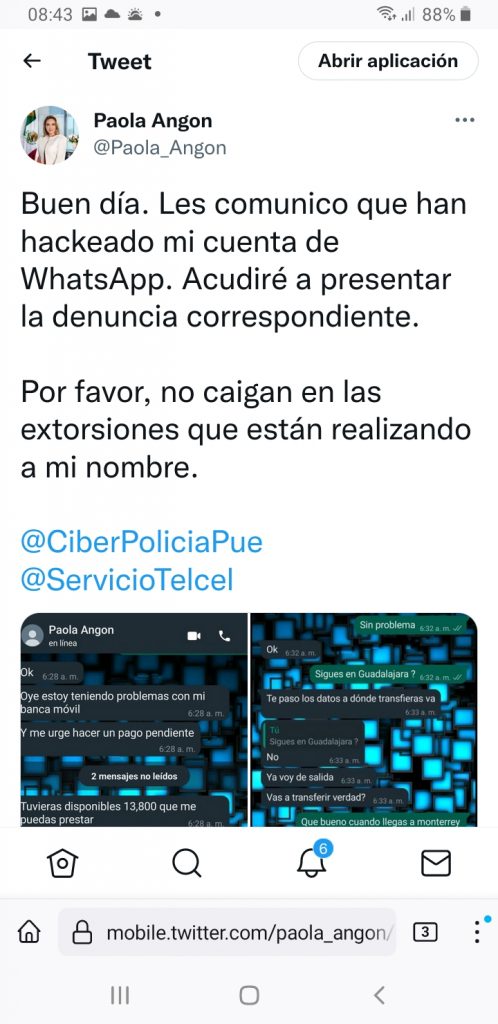 Fotonota: Hackean WhatsApp de la presidenta de San Pedro Cholula