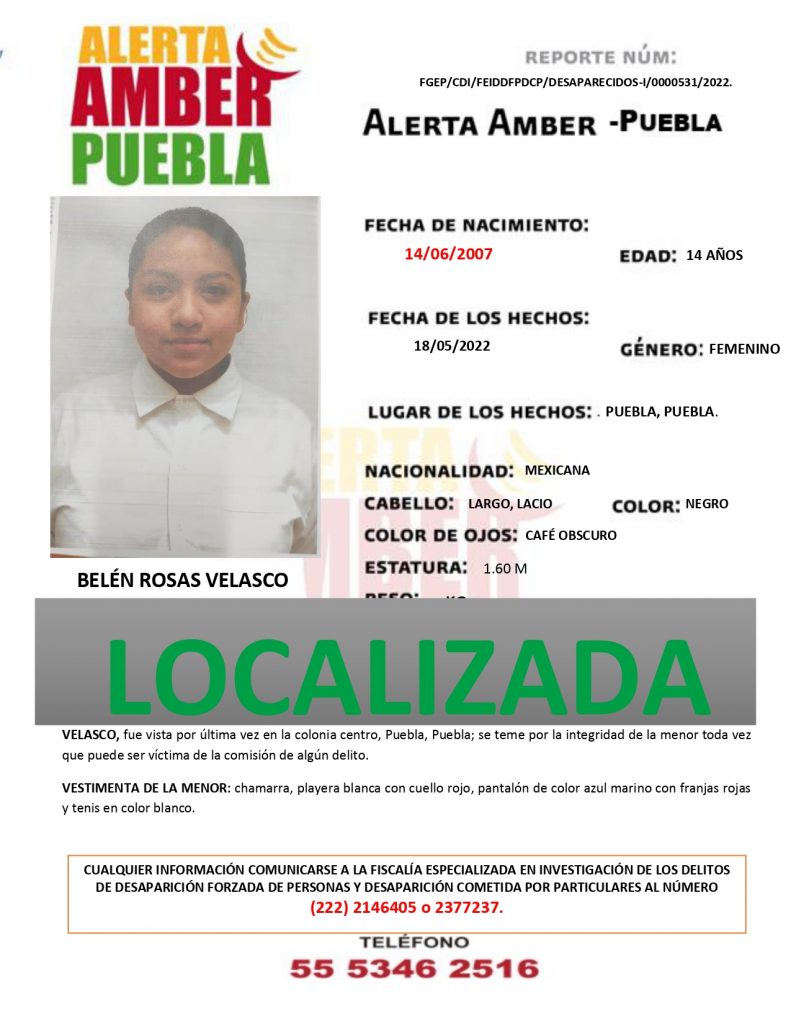 Se desactiva la alerta AMBER de la menor  Belén Rosas Velasco