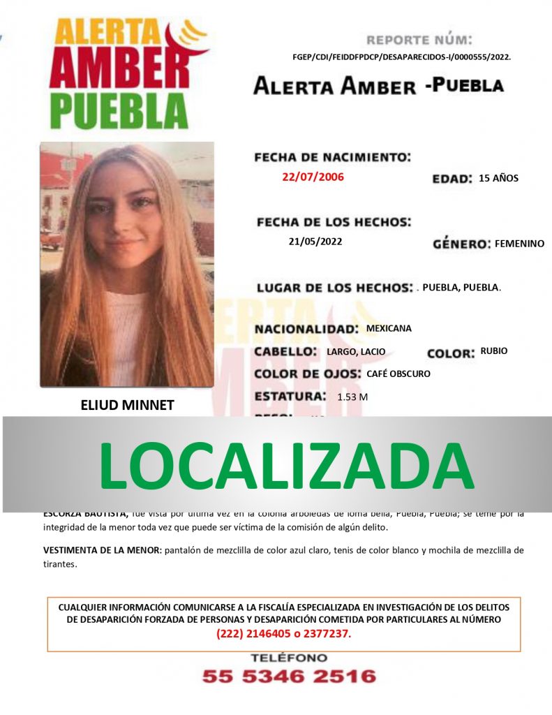 Se desactiva la ALERTA AMBER de la menor ELIUD MINNET ESCORZA BAUTISTA de 15 años