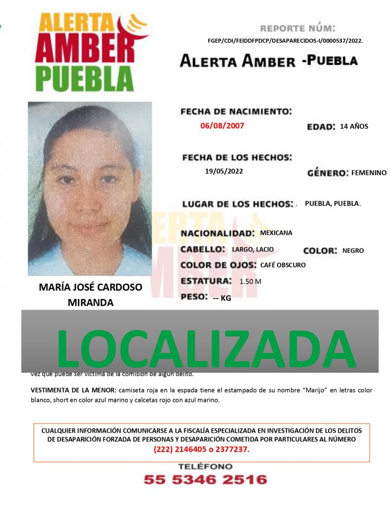 Se desactiva la alerta AMBER de la menor María José Cardoso