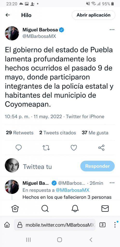 Gobernador Barbosa admite las muertes de 3 personas en Coyomeapan