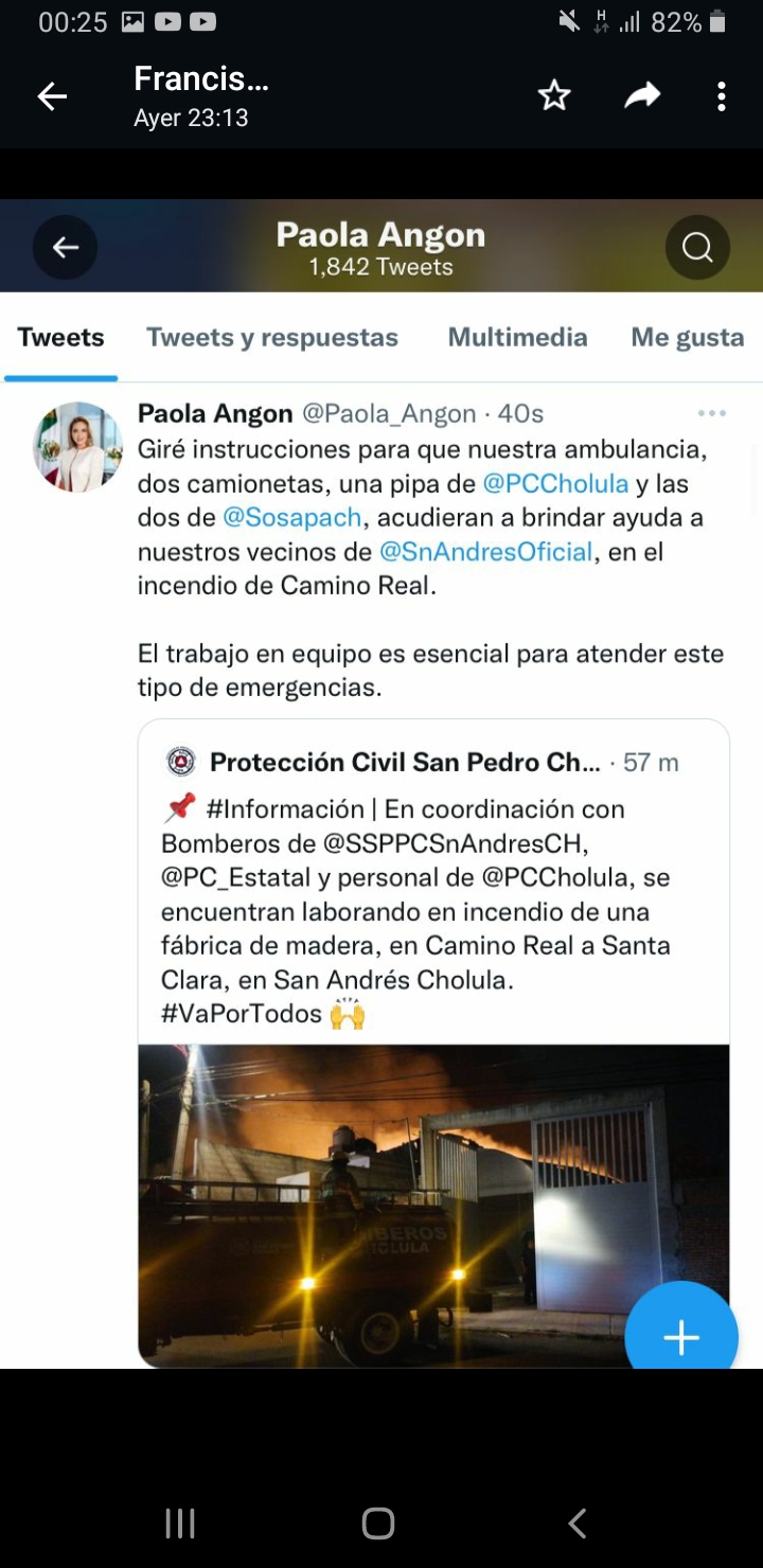 Bomberos y Protección Civil de San Pedro Cholula y Puebla capital apoyan para sofocar incendio en San Andrés