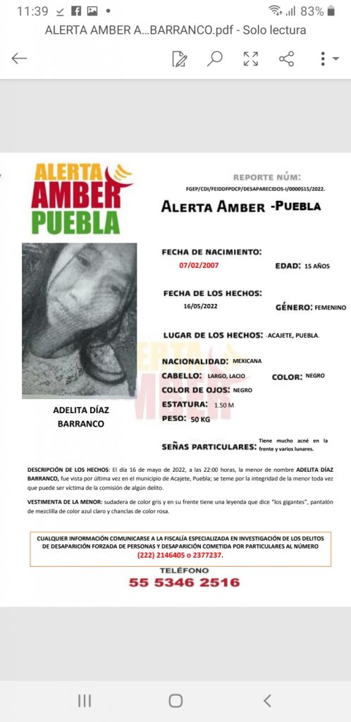 Alerta Amber: No localizan a jovencita de 15 años