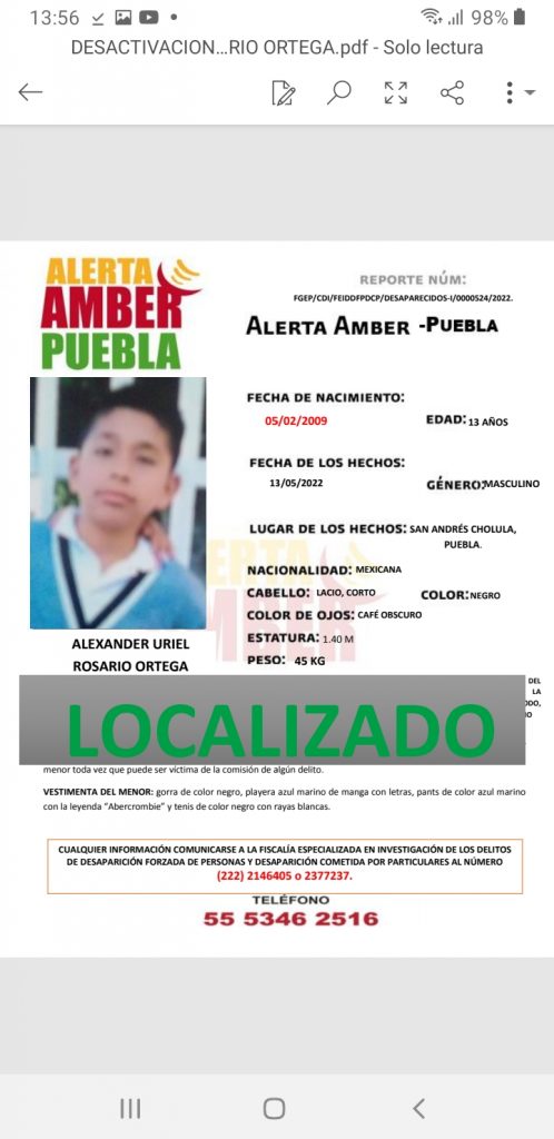 Desactivan Alerta Amber por niño de 13 años