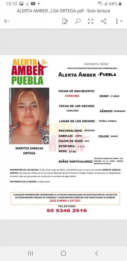 Reportan desaparición de jovencita de 17 años