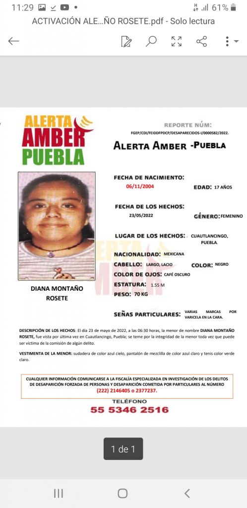 Alerta Amber por jovencita de 17 años en Cuautlancingo