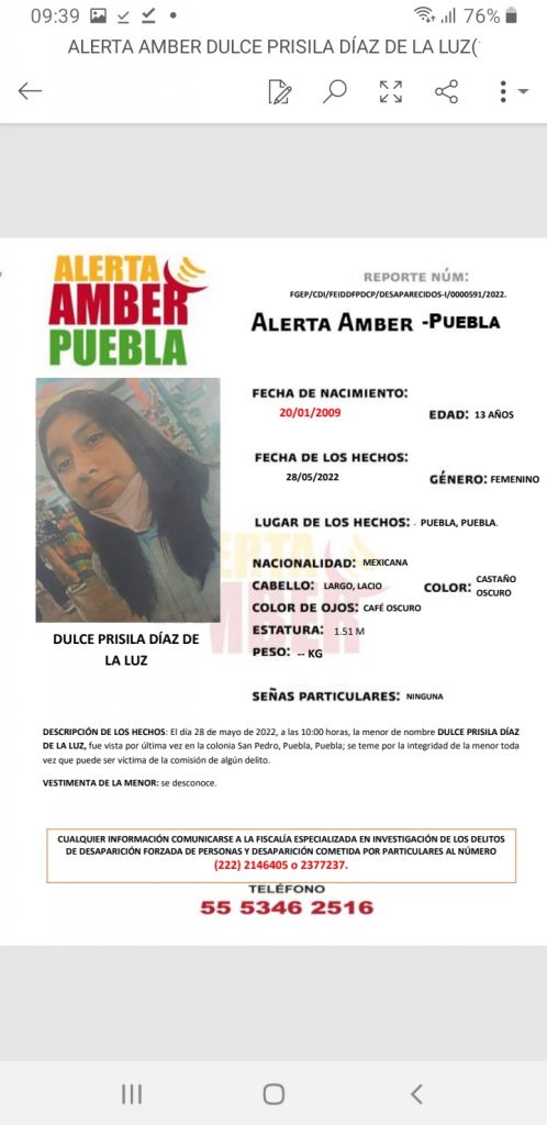 Alerta Amber por niña de 13 años
