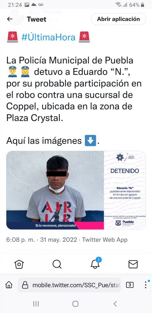 Fotonota: Policía municipal detiene a supuesto implicado en el robo a Coppel Plaza Crystal