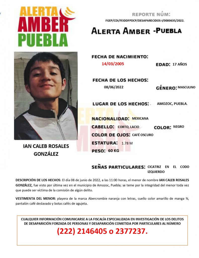 Fiscalía activa la Alerta AMBER del menor IAN CALEB ROSALES GONZÁLEZ