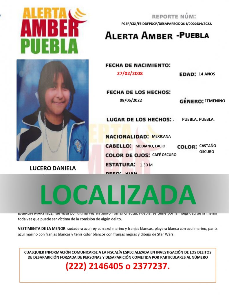 Se desactivan las ALERTAS AMBER de la menor JOSELYN RAMÍREZ RAMOS, ALEXANDRA AILANY MUÑOZ TORRES y LUCERO DANIELA BARRÓN MARTÍNEZ