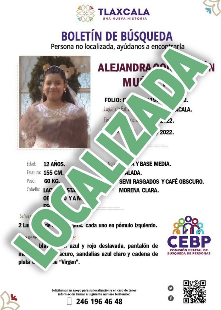 Localiza policía de Tlaxcala capital a menor reportada como extraviada