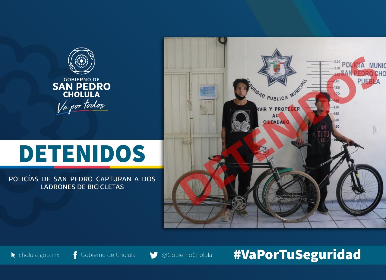 Los agarra la policía de San Pedro Cholula por robar bicicletas