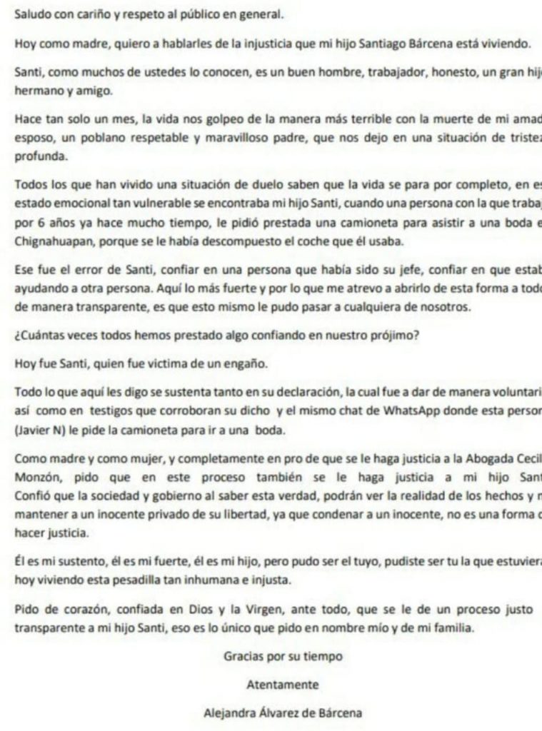 López Z engañó a mi hijo: Madre de Santiago B, acusado en el caso Monzón