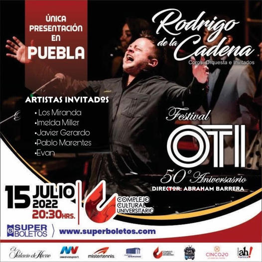 Rodrigo de la Cadena presentará en Puebla su espectáculo “Festival OTI 50 Aniversario”