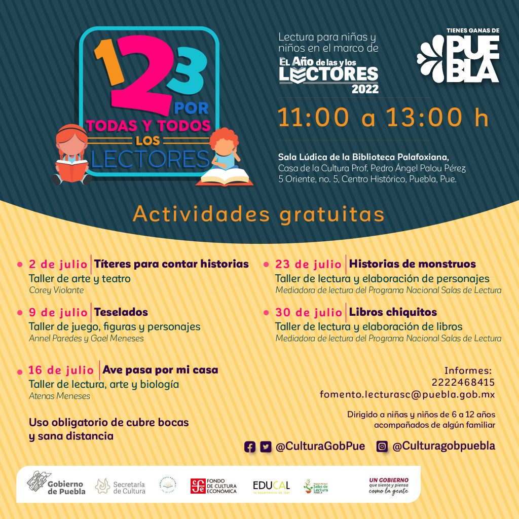 En julio, Cultura desarrollará talleres gratuitos de lectura y arte