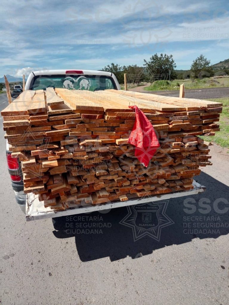 Asegura policía estatal material forestal en Atlangatepec