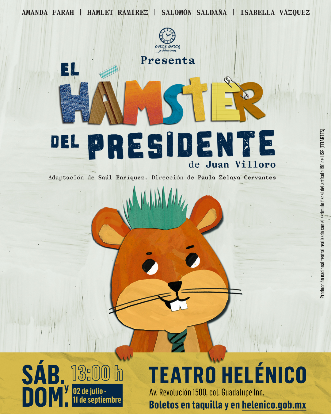 “El hámster del presidente” se presenta en el Teatro Helénico en la CDMX
